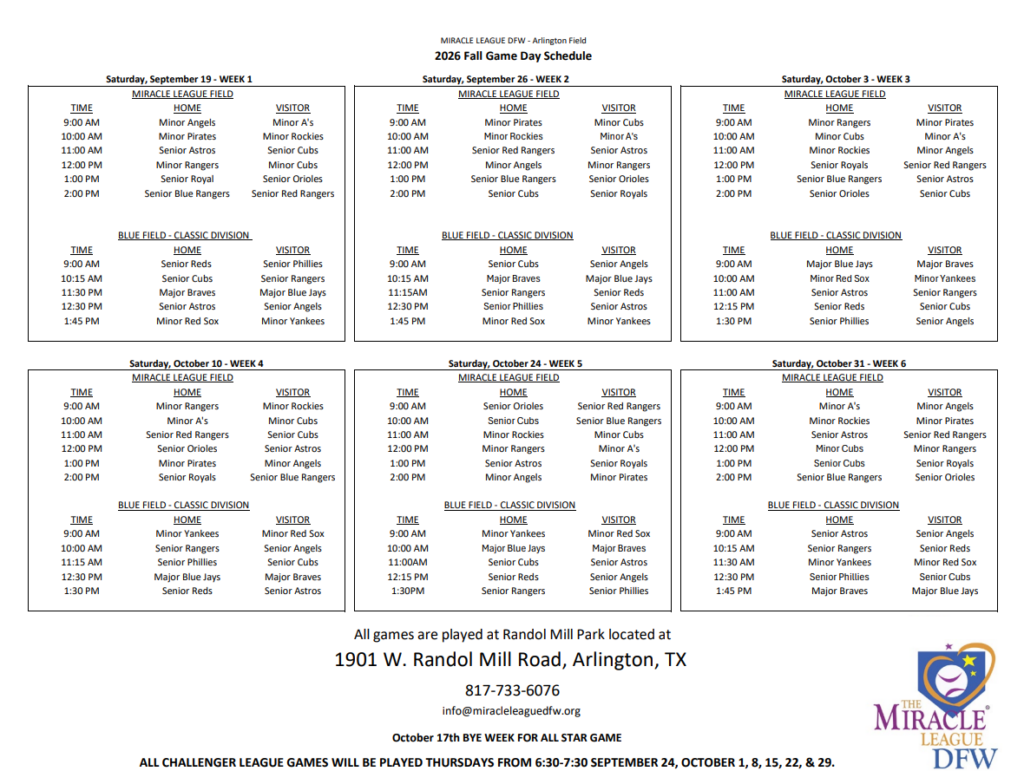 schedule for fall 2026
